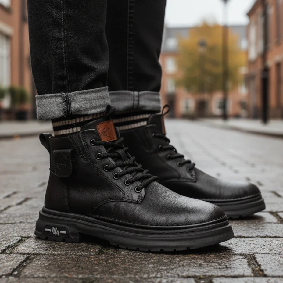 Bota Sentinel Masculina Antiderrapante de Cano Médio em Couro Legítimo e Lã Natural + 4 Cuecas, Relógio e Cinto GRÁTIS