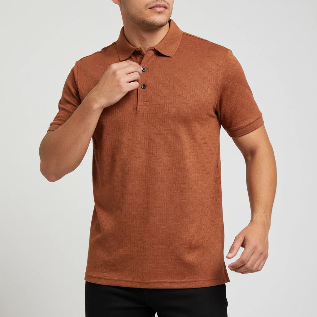 [Leve 5, Pague Só 3] Camisa Polo Mazano Masculina em Poliéster e Spandex com Textura Geométrica e Botões Metálicos + BRINDES