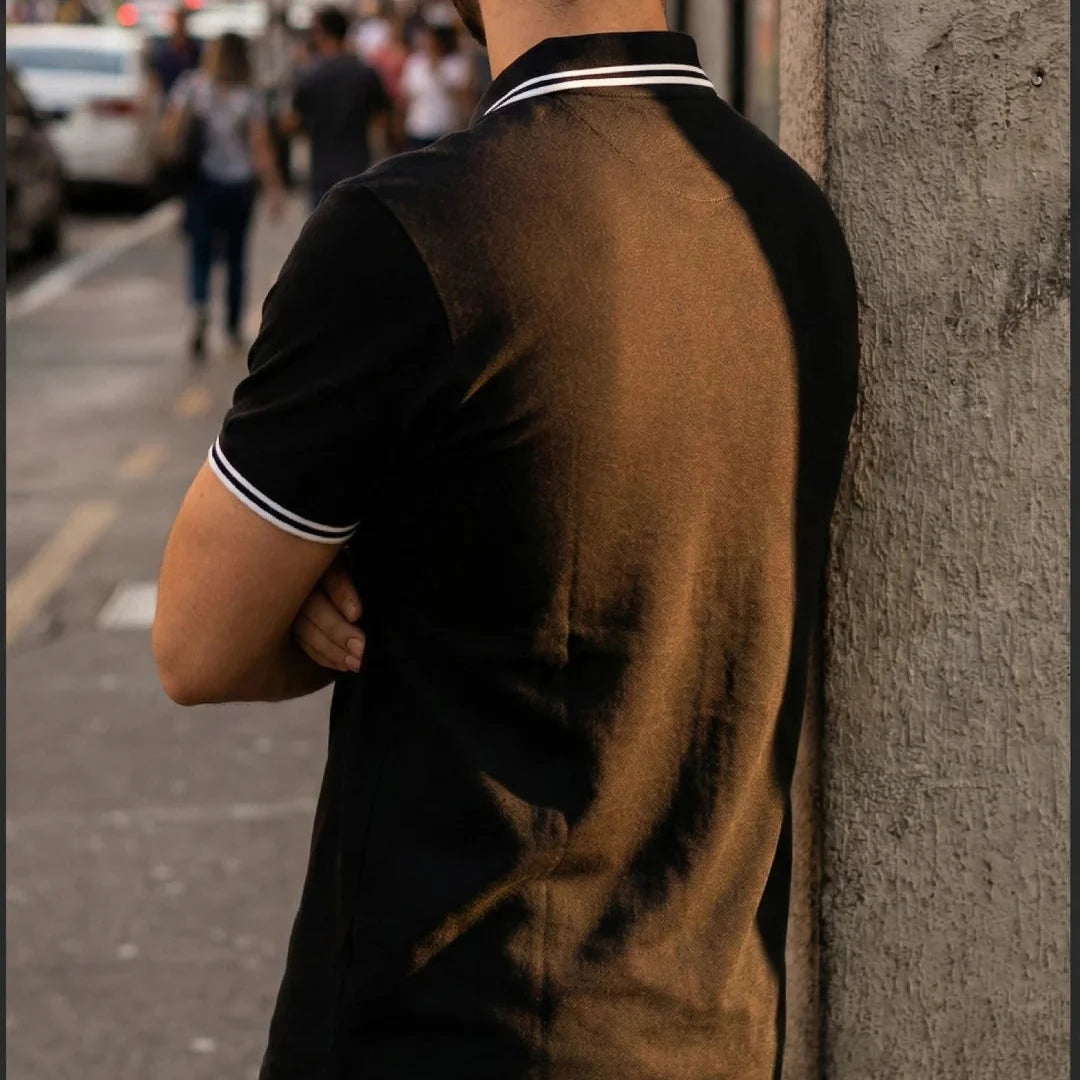 [Leve 9, Pague Só 6!] Polo Magnus Masculina em Algodão Piquet e Elastano de Ajuste Firme com Acabamento em Listras Duplas