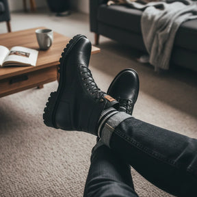 Bota Sentinel Masculina Antiderrapante de Cano Médio em Couro Legítimo e Lã Natural + 4 Cuecas, Relógio e Cinto GRÁTIS