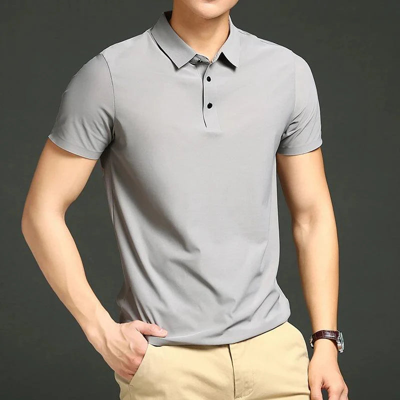 Camisa Polo Masculina em Seda Gelo Vizencci